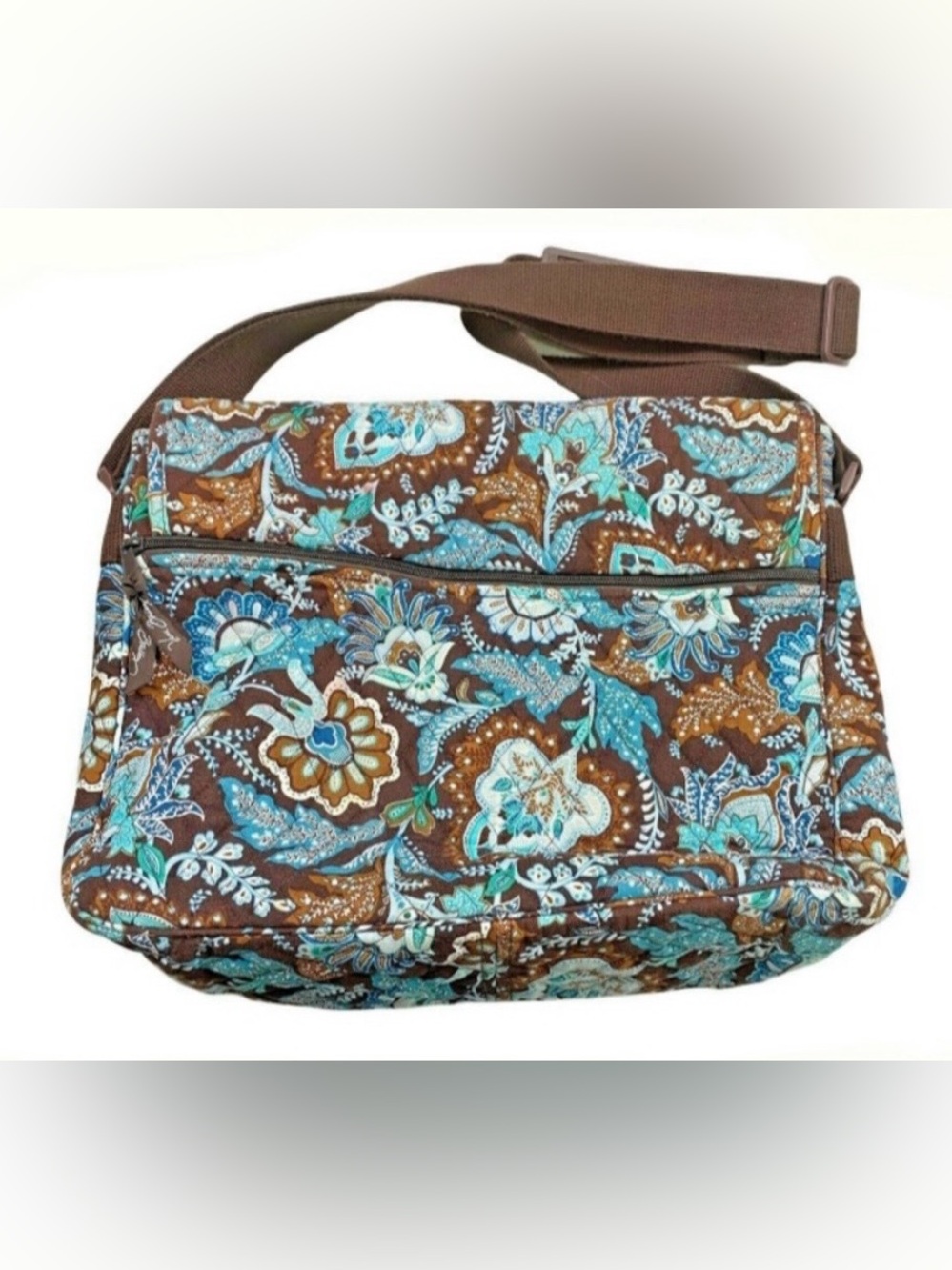 Vera Bradley Java Blue Brown & Turquoise Floral Quilted Crossbody Messenger Bag - Picture 2 of 5